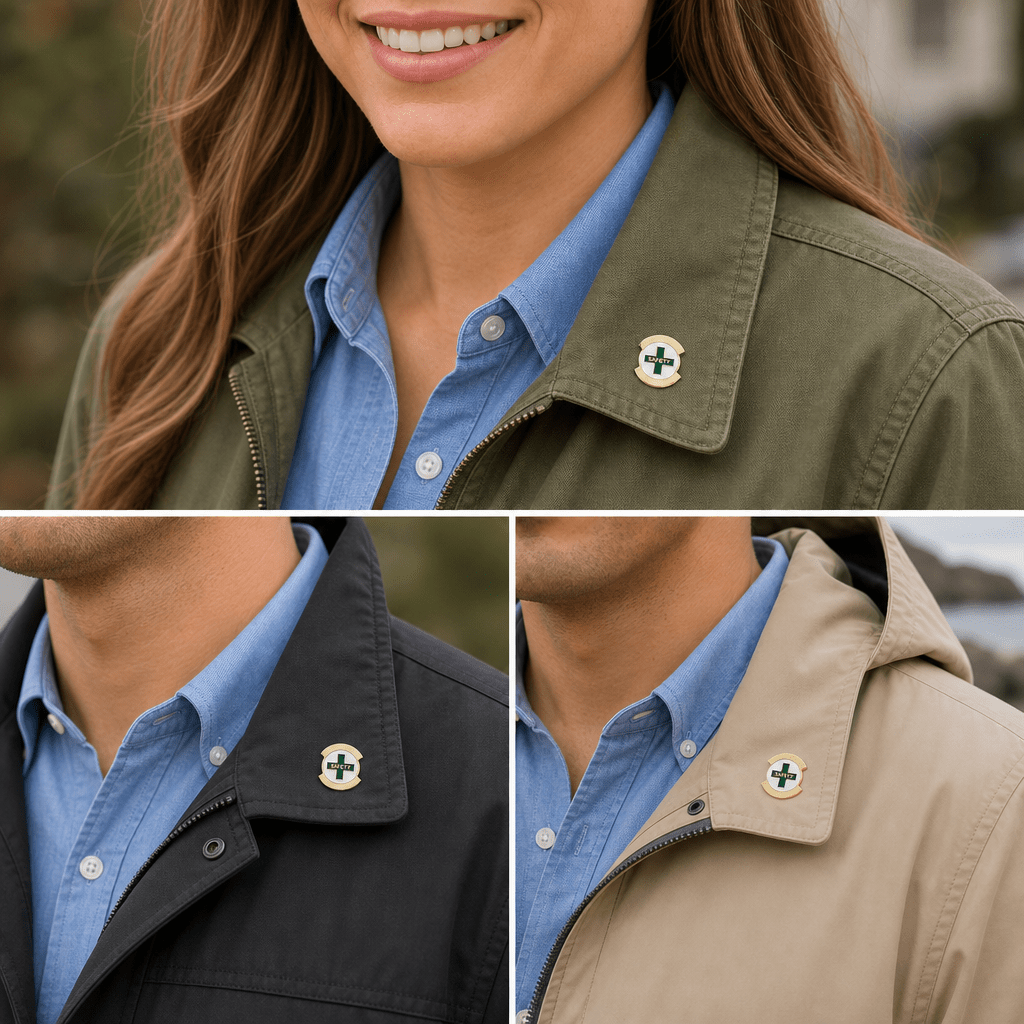 1-1/16 Inch Enameled "Safety" Symbol with Flat Plain Gold Bars Lapel Pin - Lapel Pin Corner