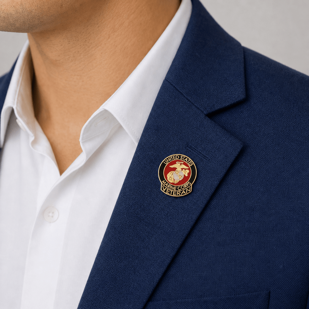 1-1/16 x 15/16 Inch U.S. Marine Corps Veteran Lapel Pin (Old Style) - Lapel Pin Corner