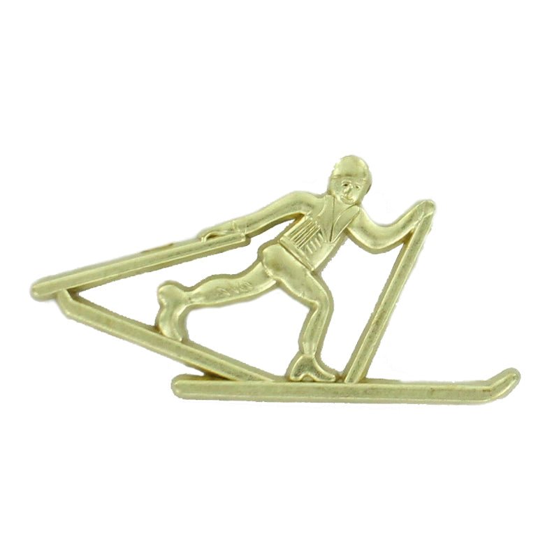1-1/2 Inch Gold Cross Country Ski Chenille Pin-Brooches & Lapel Pins-Lapel Pin Corner