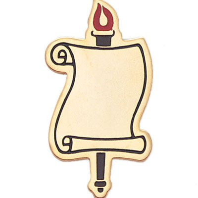 1-1/2 Inch Gold Torch with Scroll Lapel Pin-Engraving Option-Brooches & Lapel Pins-Lapel Pin Corner