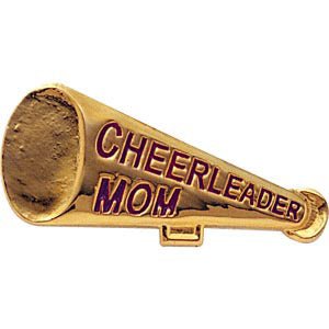1 - 1/2 Inch Gold "Cheerleader Mom" Microphone Lapel Pin - Lapel Pin Corner