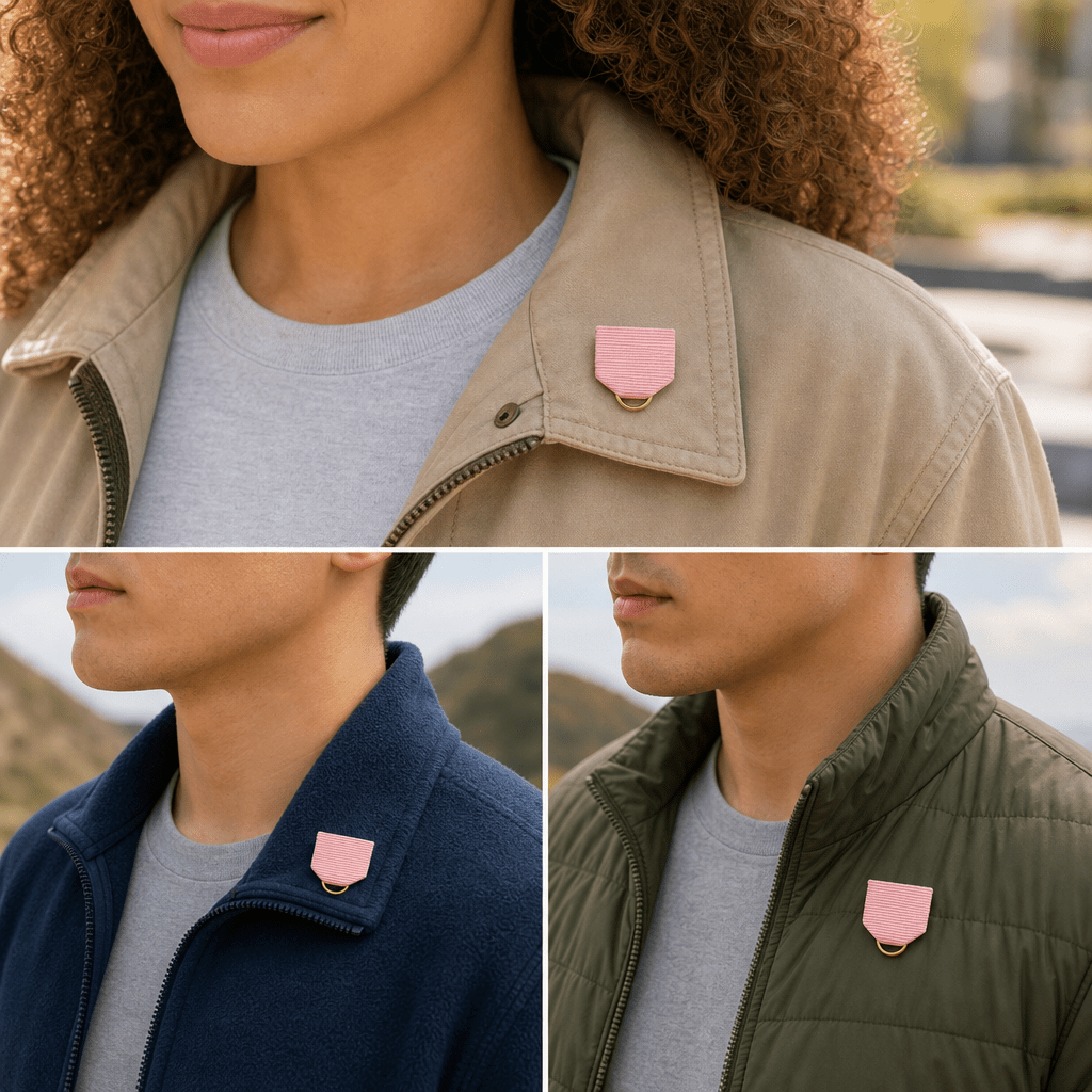 1-1/2 x 1-3/8 Inch Pink Pin Back Ribbon - Lapel Pin Corner