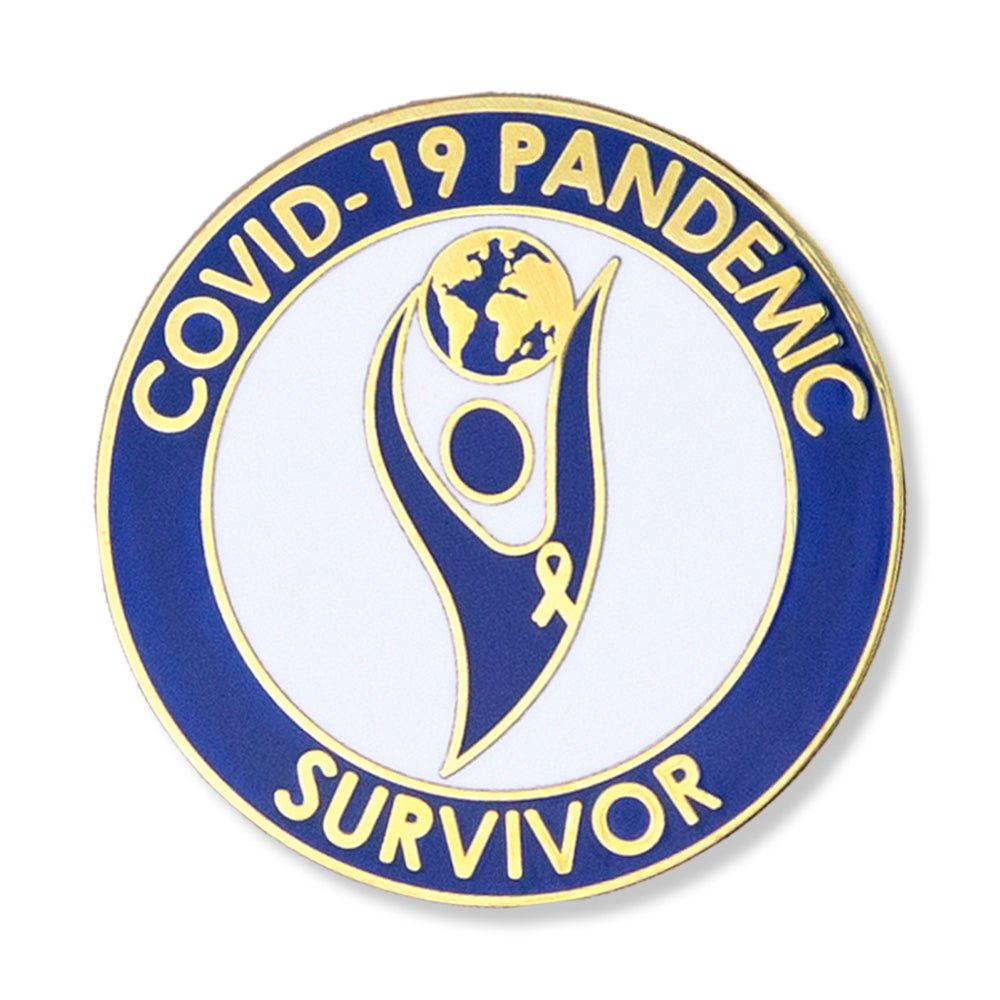 1-1/4 Inch Modern Global Figure and "Survivor" Ribbon Lapel Pin-Brooches & Lapel Pins-Lapel Pin Corner