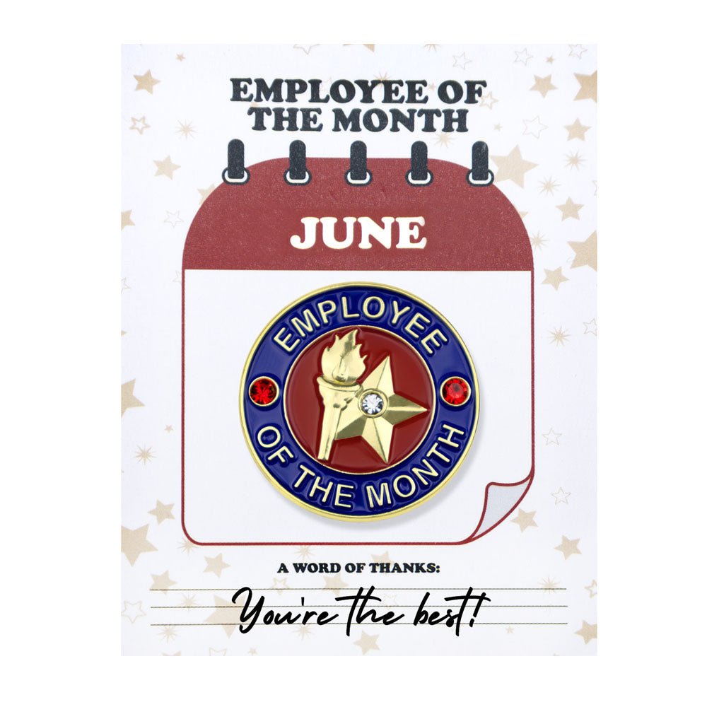 1-1/8 Inch June Employee of the Month Enameled Lapel Pin-Brooches & Lapel Pins-Lapel Pin Corner