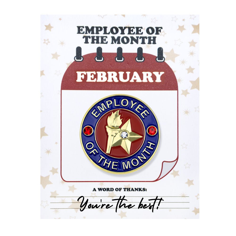 1-1/8 Inch February Employee of the Month Enameled Lapel Pin-Brooches & Lapel Pins-Lapel Pin Corner