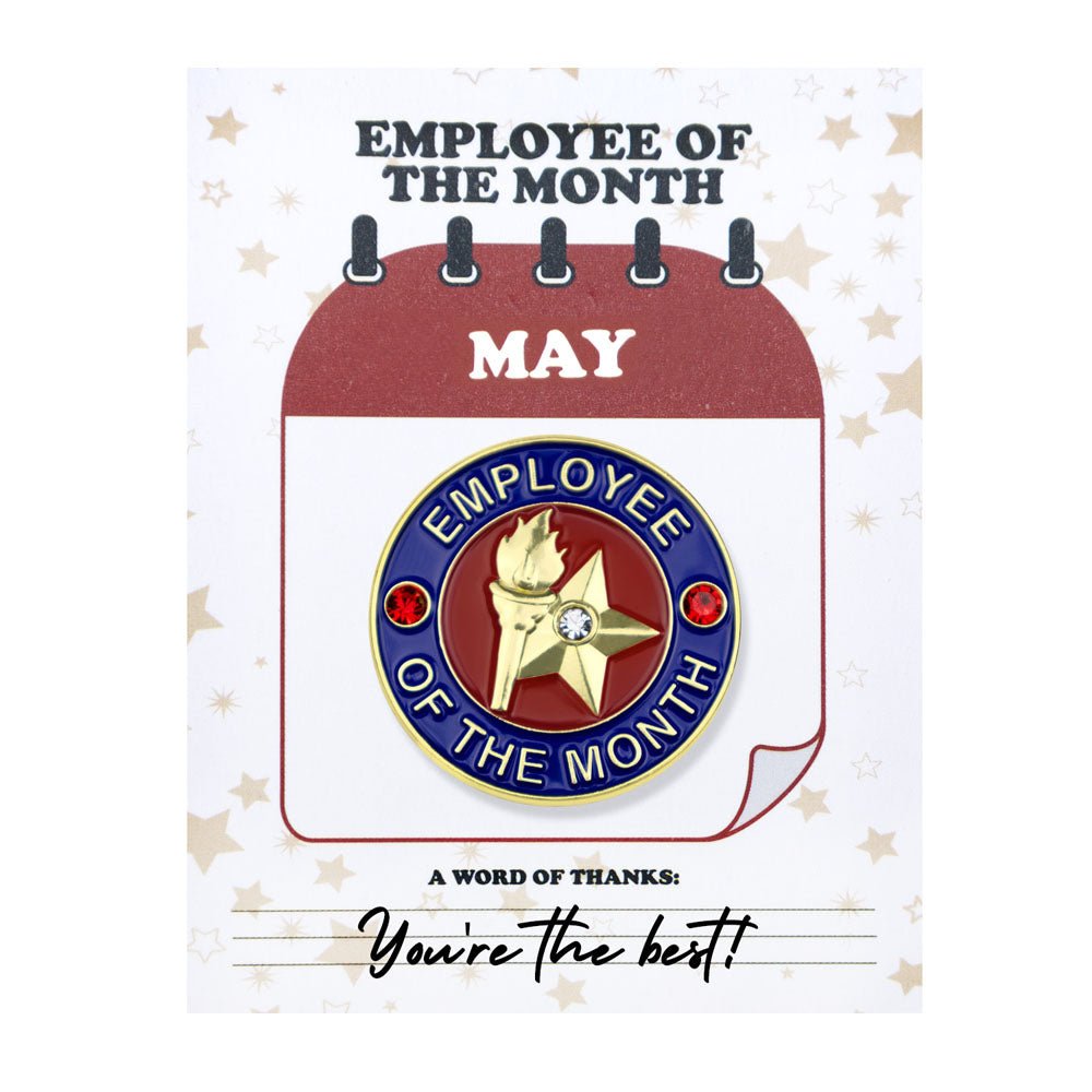 1-1/8 Inch May Employee of the Month Enameled Lapel Pin-Brooches & Lapel Pins-Lapel Pin Corner