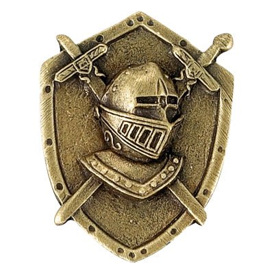1-1/8 Inch Knight Mascot Antique Brass Pin-Brooches & Lapel Pins-Lapel Pin Corner