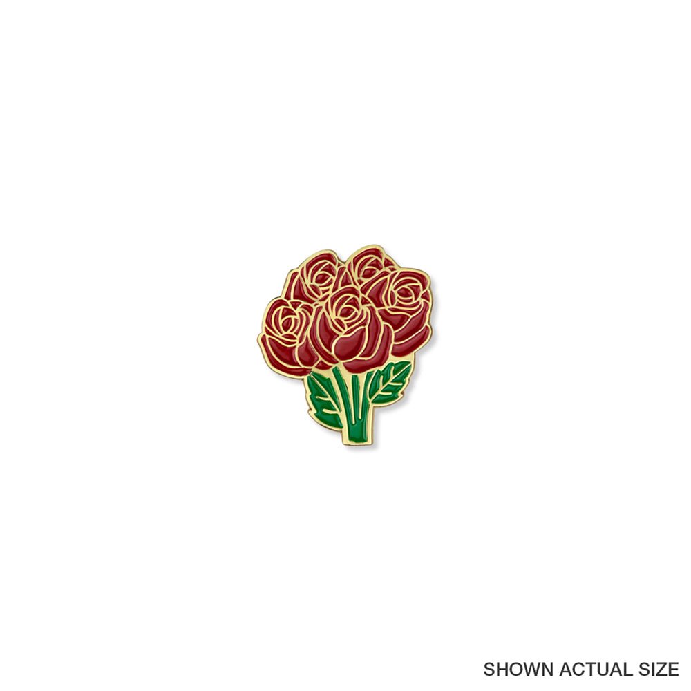 1-1/8 Inch Red Rose Flower Bouquet Lapel Pin-Brooches & Lapel Pins-Lapel Pin Corner