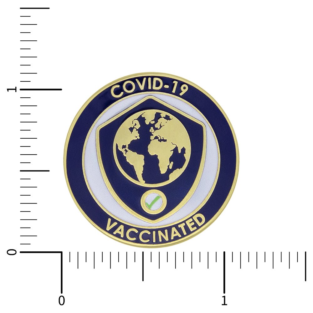 1-1/8 Inch Shield and Globe "Vaccinated" Lapel Pin-Brooches & Lapel Pins-Lapel Pin Corner