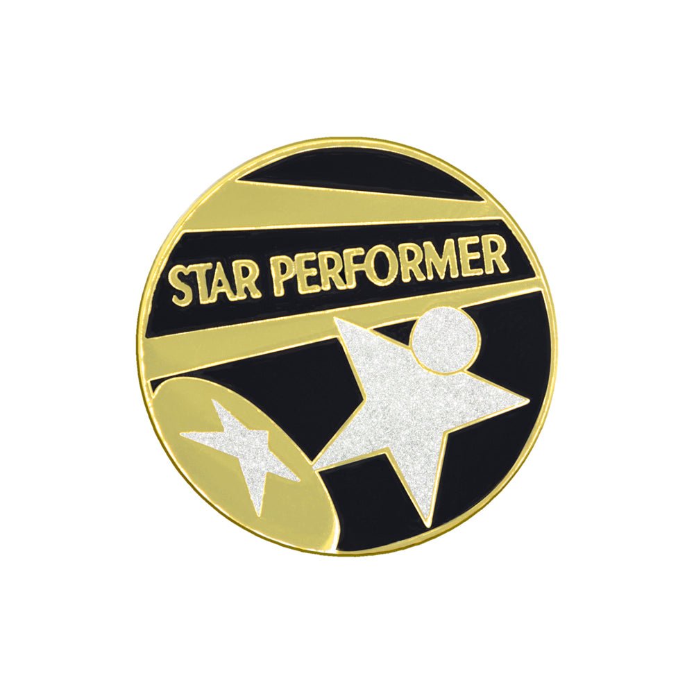 1-1/8 Inch Two-Tone Star Performer with Glitter Detail Enameled Lapel Pin-Brooches & Lapel Pins-Lapel Pin Corner