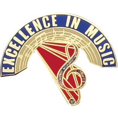 1 - 1/8 Inch Gold "Excellence in Music" Enameled Lapel Pin - Lapel Pin Corner