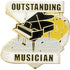 1 - 1/8 Inch Gold "Outstanding Musician" w/ Piano Enameled Lapel Pin - Lapel Pin Corner