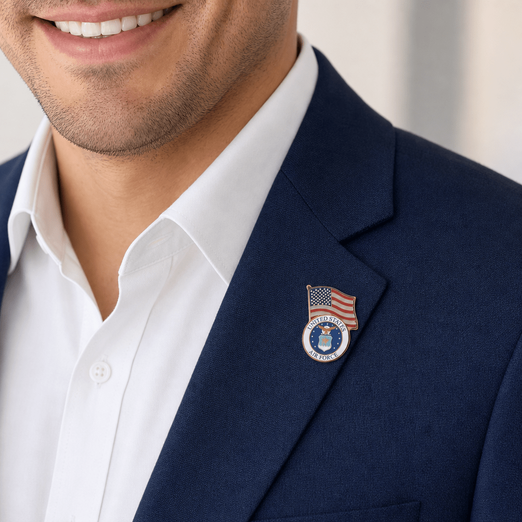 1-1/8 Inch U.S. Air Force with American Flag Enameled Lapel Pin - Lapel Pin Corner