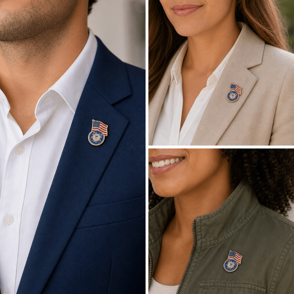 1-1/8 Inch U.S. Coast Guard Flag Enameled Lapel Pin - Lapel Pin Corner