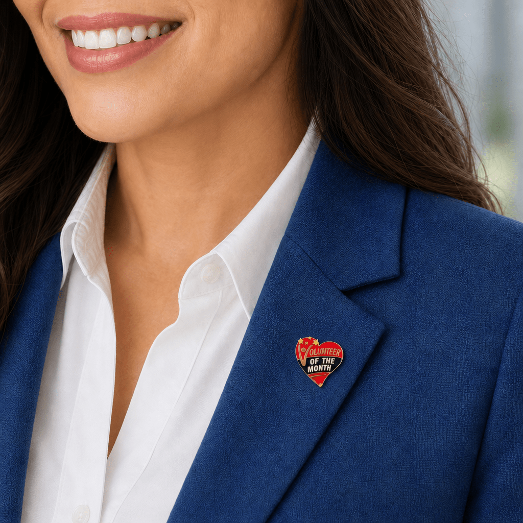 1-1/8 Inch Volunteer of the Month Heart Lapel Pin - Lapel Pin Corner