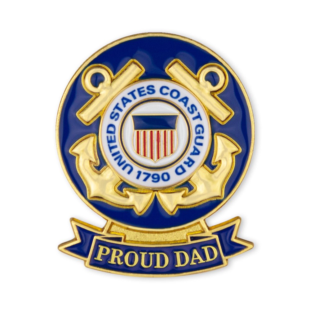 1-1/8 x 7/16 Inch U.S. Coast Guard "Proud Dad" Lapel Pin-Brooches & Lapel Pins-Lapel Pin Corner