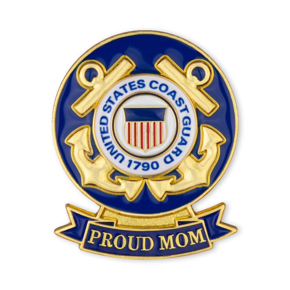 1-1/8 x 7/16 Inch U.S. Coast Guard "Proud Mom" Lapel Pin-Brooches & Lapel Pins-Lapel Pin Corner