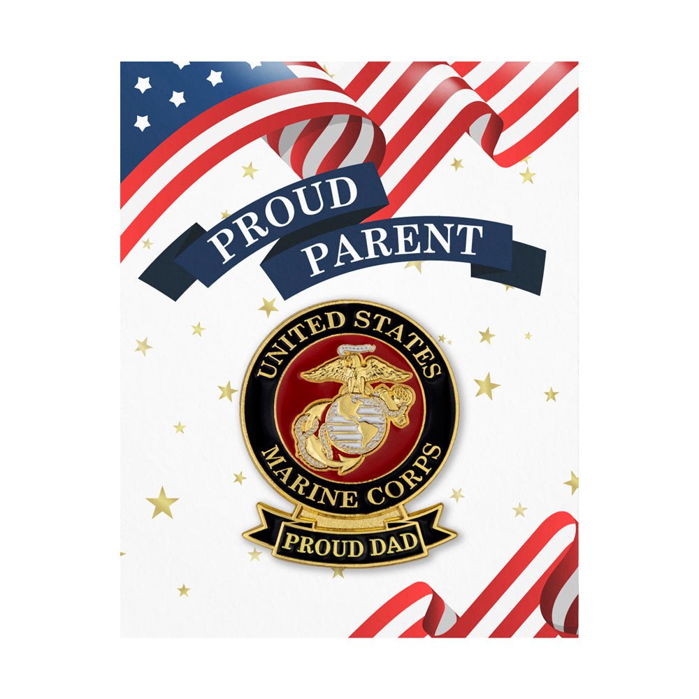 1-1/8 x 7/16 Inch U.S. Marine "Proud Dad" Lapel Pin-Brooches & Lapel Pins-Lapel Pin Corner