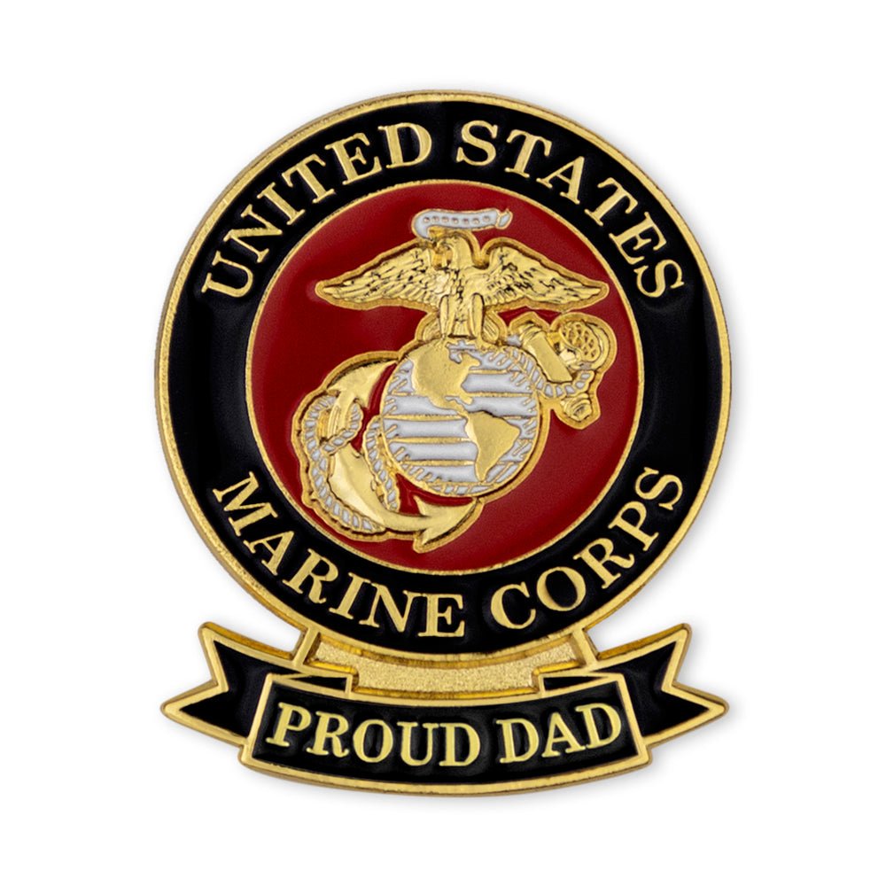 1-1/8 x 7/16 Inch U.S. Marine "Proud Dad" Lapel Pin-Brooches & Lapel Pins-Lapel Pin Corner
