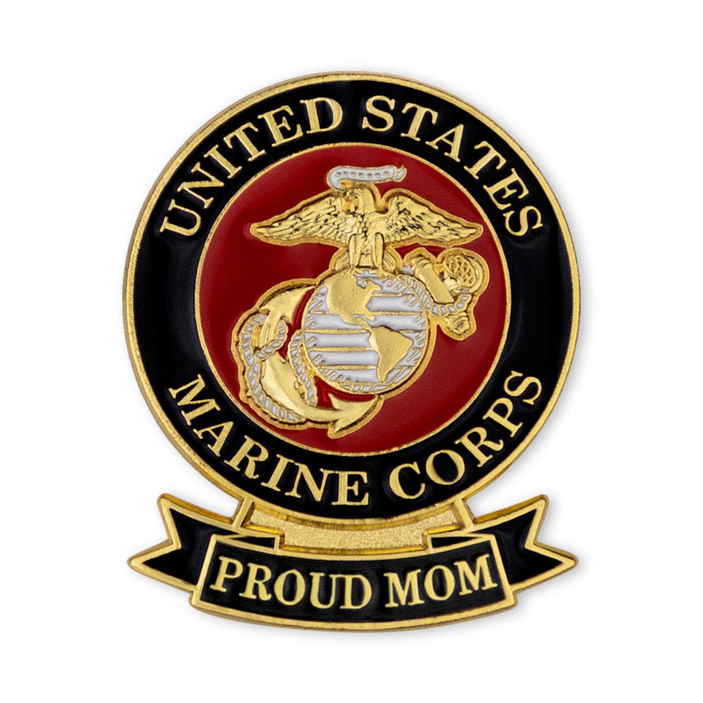 1-1/8 x 7/16 Inch U.S. Marine "Proud Mom" Lapel Pin-Brooches & Lapel Pins-Lapel Pin Corner