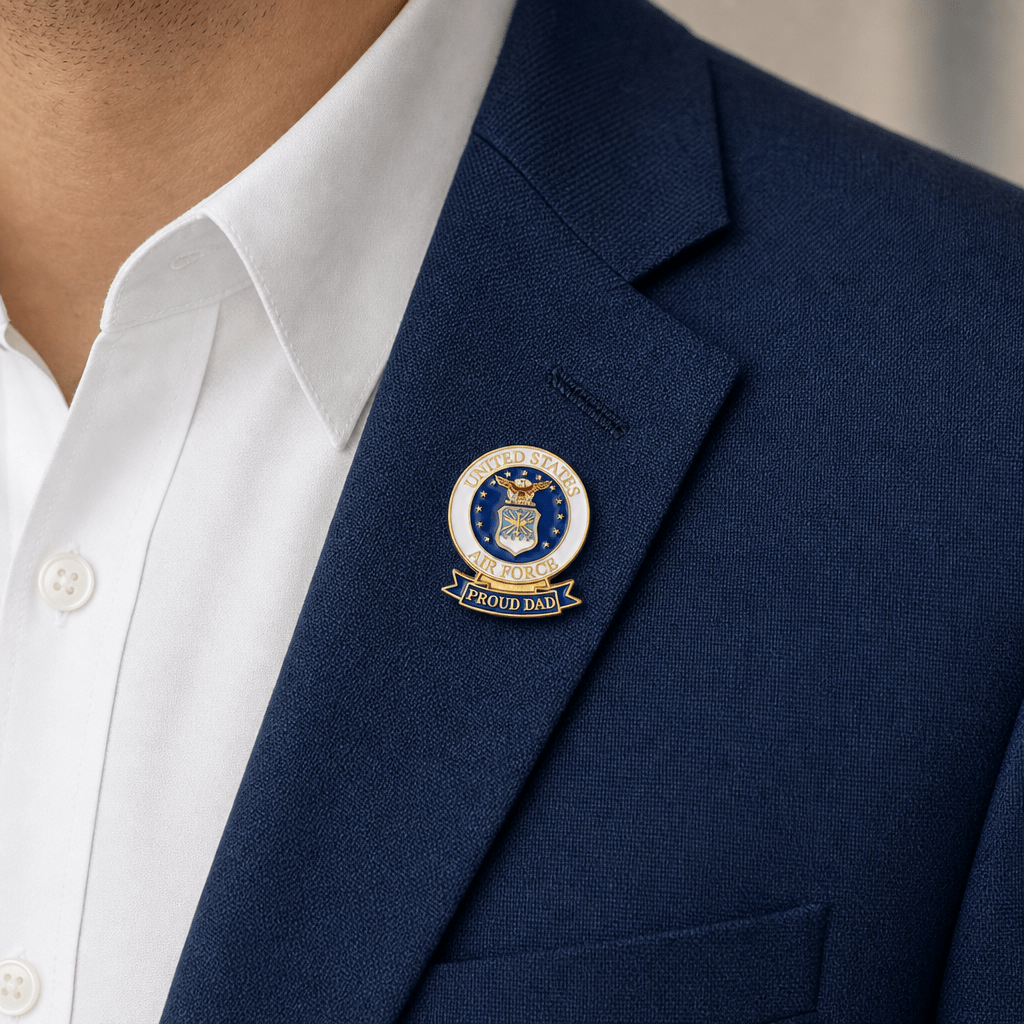 1-1/8 x 7/16 Inch U.S. Air Force "Proud Dad" Lapel Pin - Lapel Pin Corner