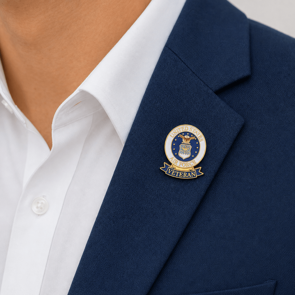 1-1/8 x 7/16 Inch U.S. Air Force Veteran Lapel Pin - Lapel Pin Corner