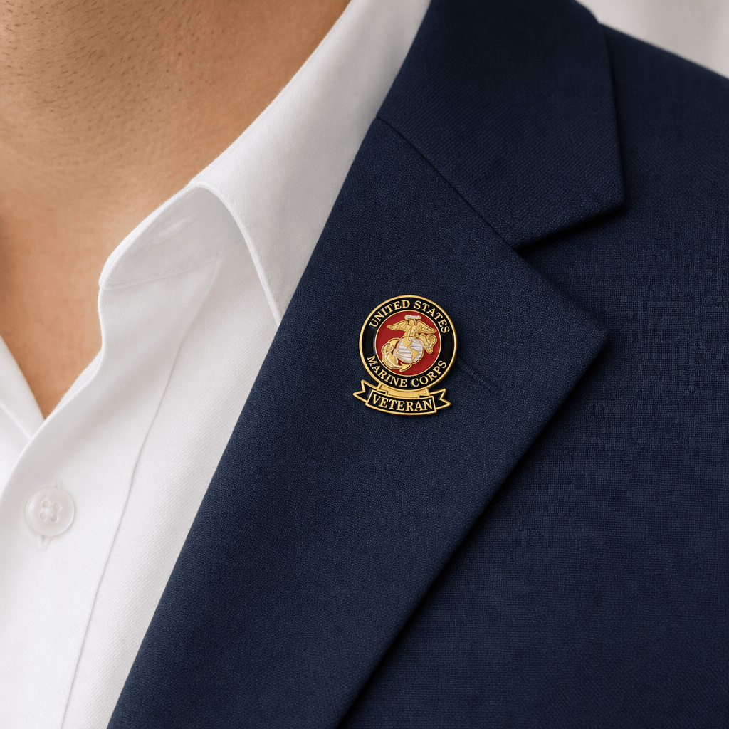 1-1/8 x 7/16 Inch U.S. Marine Veteran Lapel Pin - Lapel Pin Corner