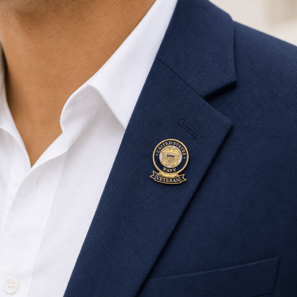1-1/8 x 7/16 Inch U.S. Navy Veteran Lapel Pin - Lapel Pin Corner
