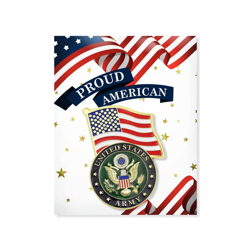 1-5/8 Inch Enameled Gold U.S. Army Symbol and Flag Pin-Brooches & Lapel Pins-Lapel Pin Corner