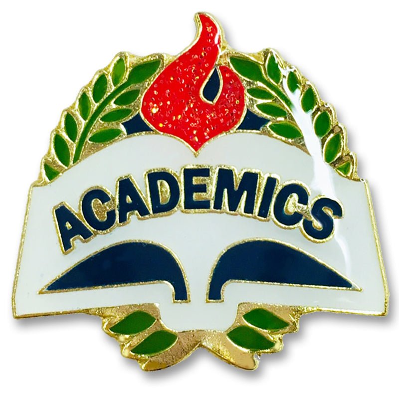 1 Inch Academics with Flame and Wreath Enameled Lapel Pin-Brooches & Lapel Pins-Lapel Pin Corner