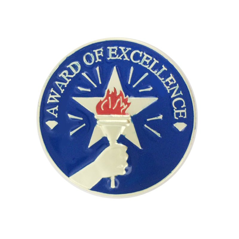 1 Inch Award of Excellence with Star, Hand, and Torch Enameled Lapel Pin-Brooches & Lapel Pins-Lapel Pin Corner