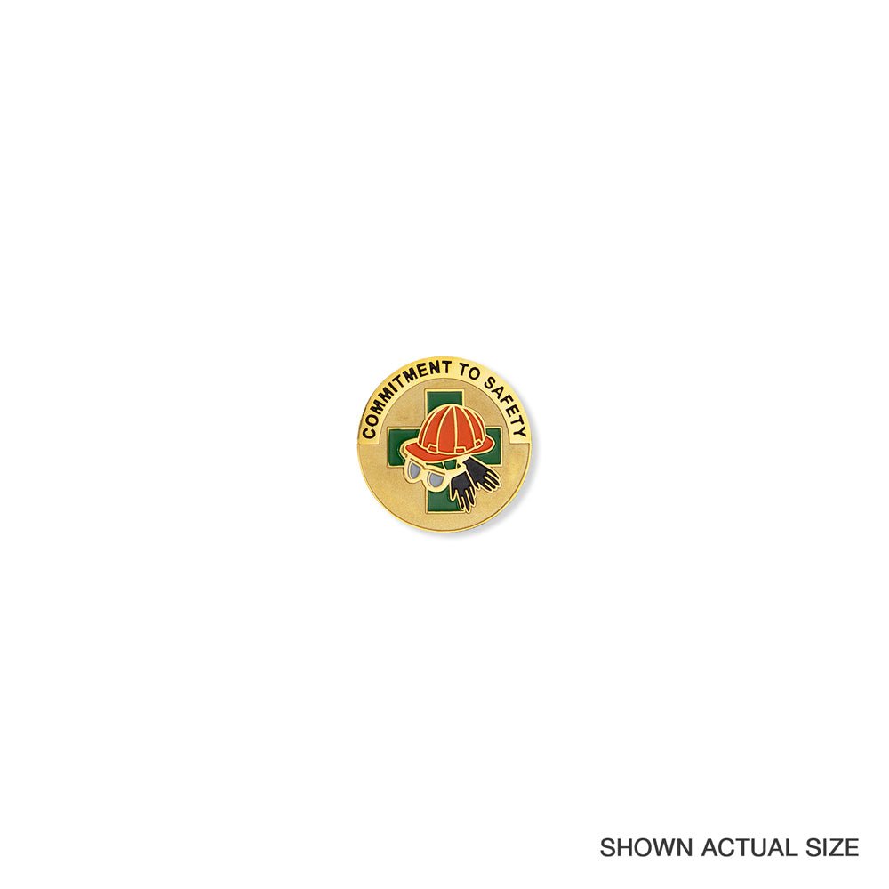 1 Inch "Commitment To Safety" Hard Hat Enameled Lapel Pin-Brooches & Lapel Pins-Lapel Pin Corner
