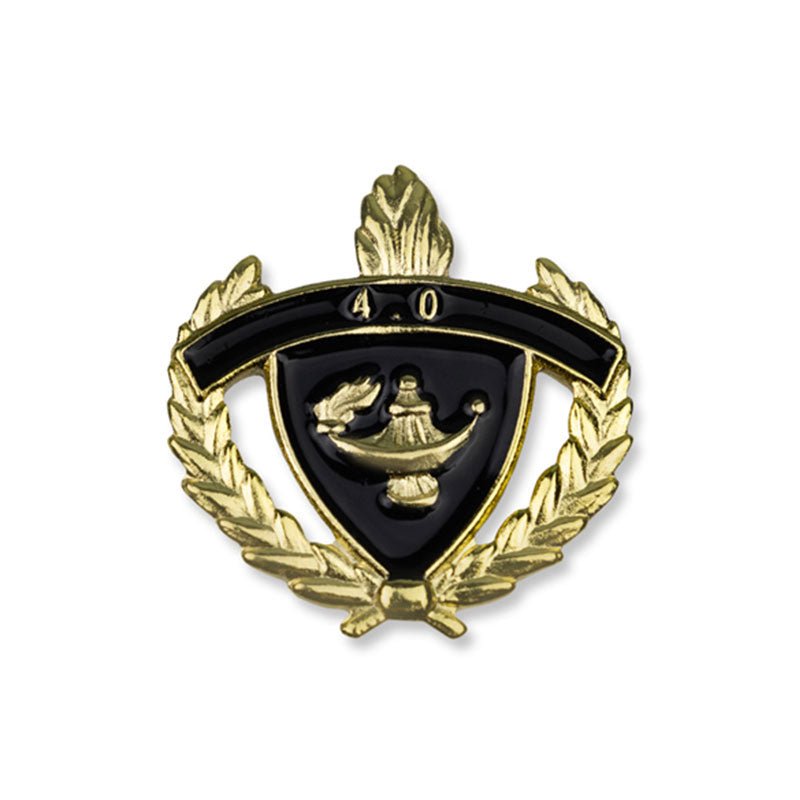 1 Inch Gold "4.0" Grade with Lamp of Learning and Wreaths Enameled Lapel Pin-Brooches & Lapel Pins-Lapel Pin Corner
