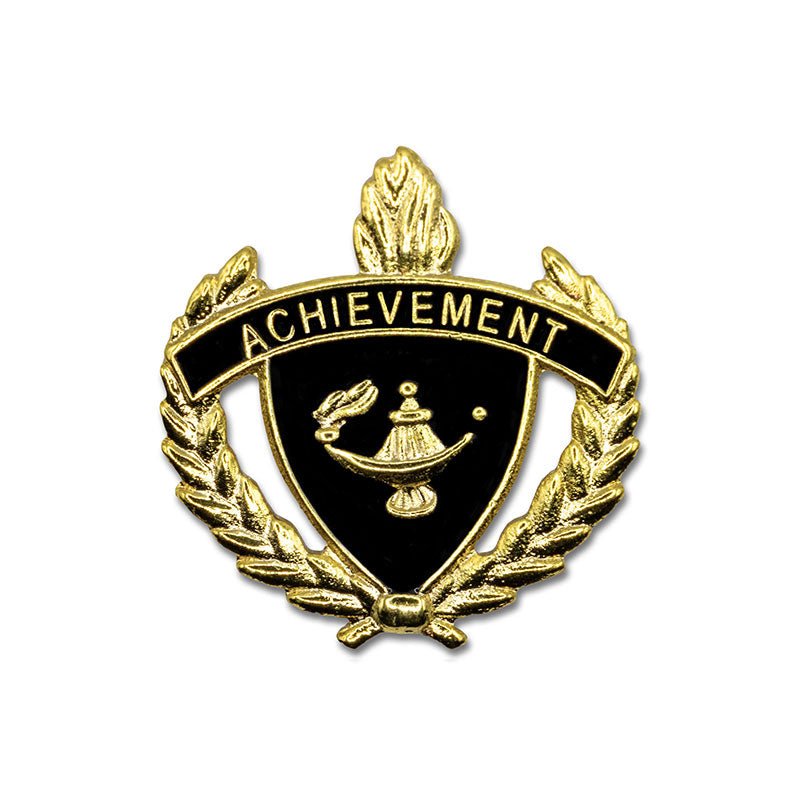 1 Inch Gold "Achievement" with Lamp of Learning and Wreaths Enameled Lapel Pin-Brooches & Lapel Pins-Lapel Pin Corner