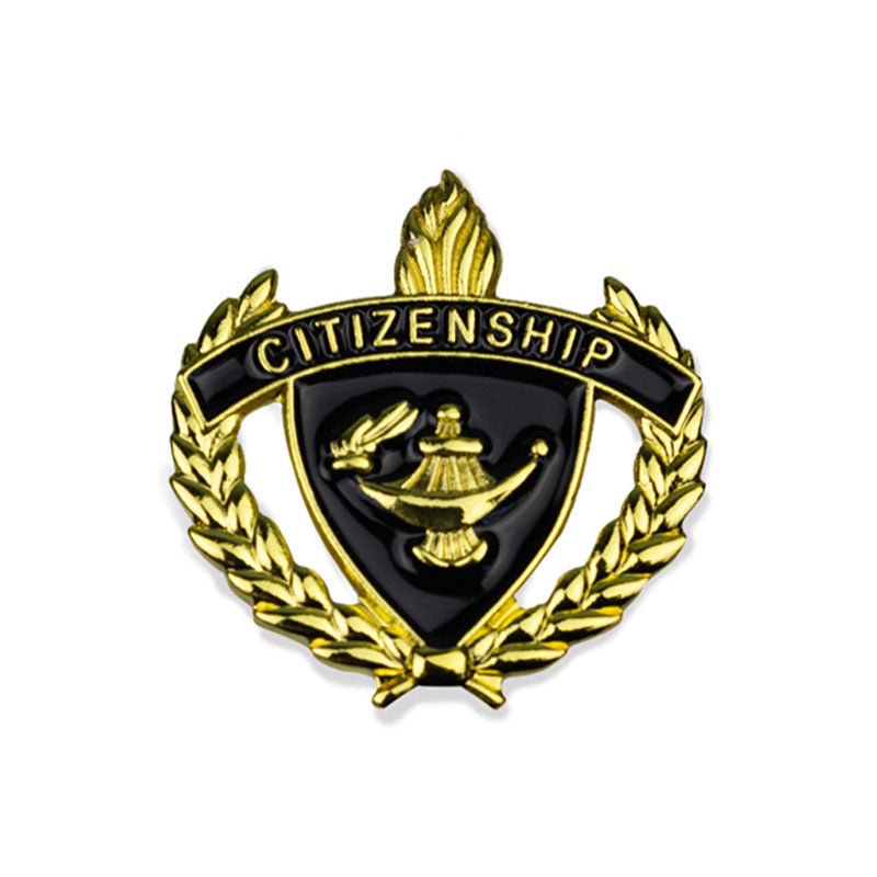 1 Inch Gold "Citizenship" with Lamp of Learning and Wreaths Enameled Lapel Pin-Brooches & Lapel Pins-Lapel Pin Corner
