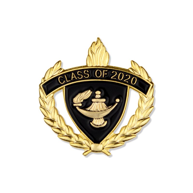 1 Inch Gold "Class of 2020" with Lamp of Learning and Wreaths Enameled Lapel Pin-Brooches & Lapel Pins-Lapel Pin Corner