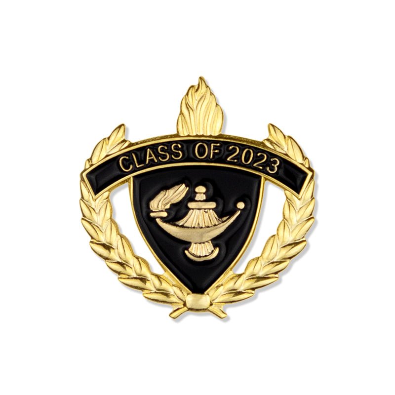 1 Inch Gold "Class of 2023" with Lamp of Learning and Wreaths Enameled Lapel Pin-Brooches & Lapel Pins-Lapel Pin Corner