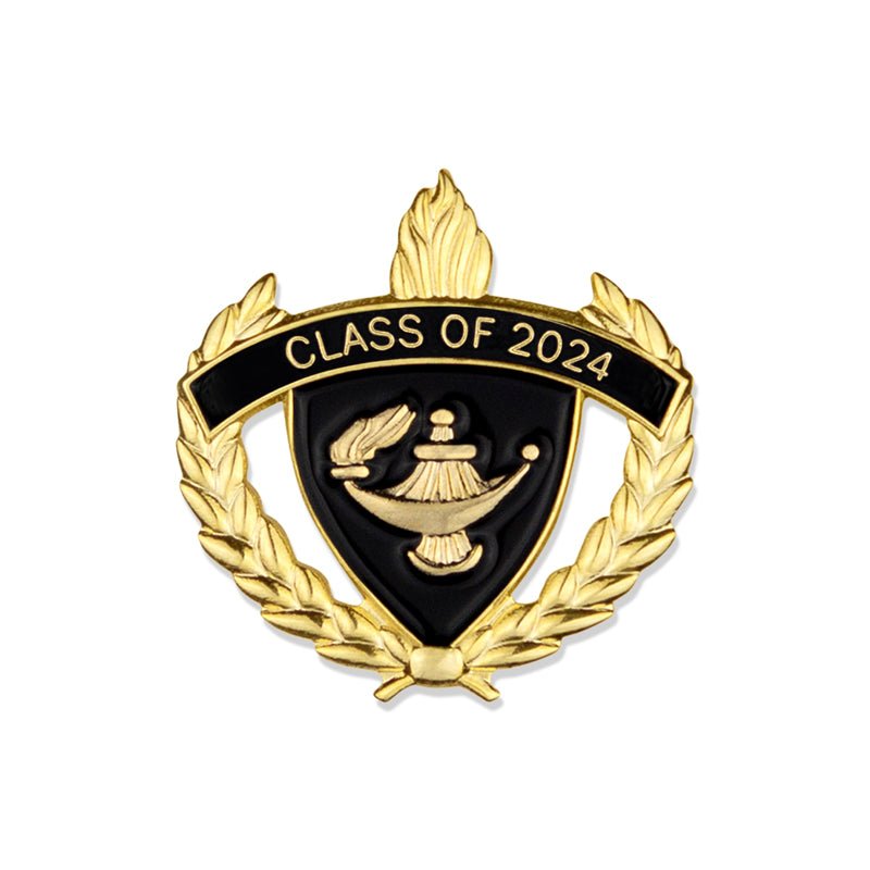1 Inch Gold "Class of 2024" with Lamp of Learning and Wreaths Enameled Lapel Pin-Brooches & Lapel Pins-Lapel Pin Corner
