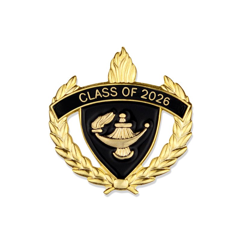 1 Inch Gold "Class of 2026" with Lamp of Learning and Wreaths Enameled Lapel Pin-Brooches & Lapel Pins-Lapel Pin Corner