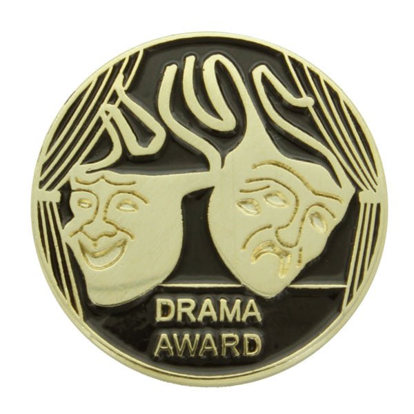 1 Inch Gold Drama Award with Drama Masks Enameled Lapel Pin-Brooches & Lapel Pins-Lapel Pin Corner