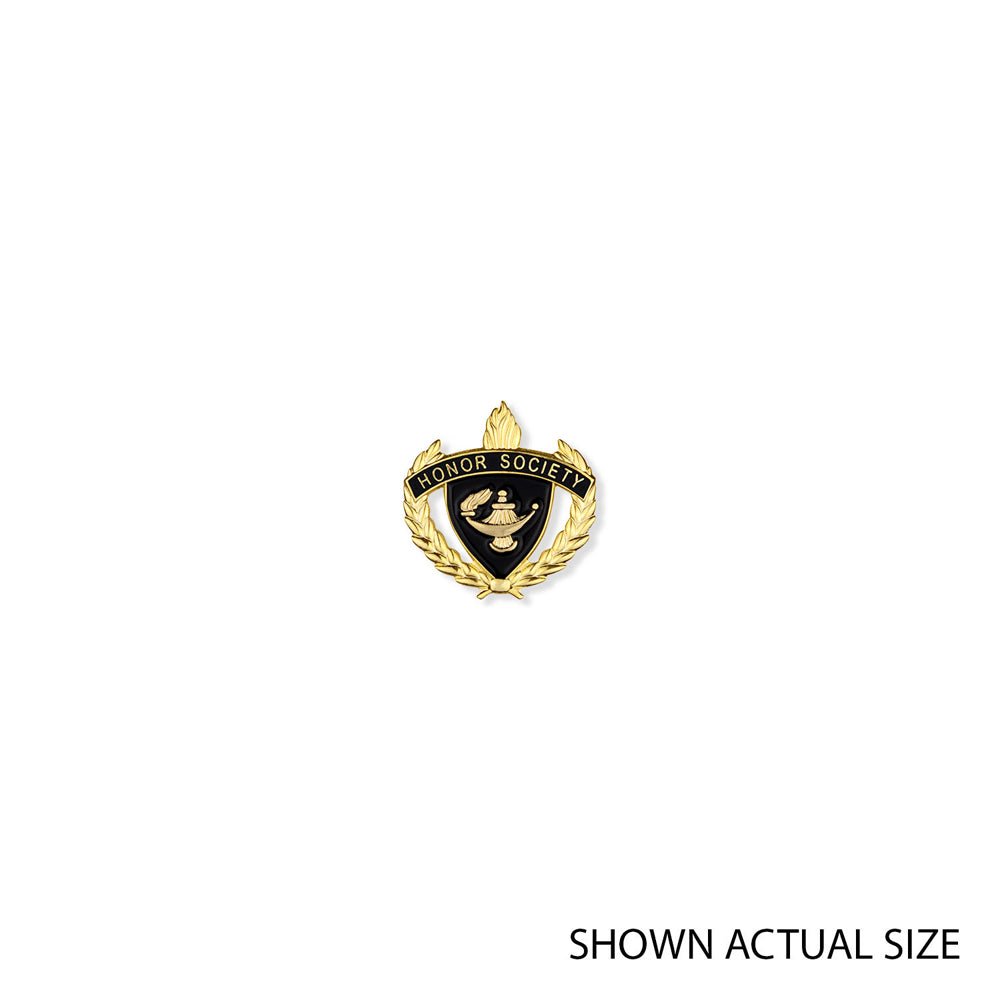 1 Inch Gold "Honor Society" with Lamp of Learning and Wreaths Enameled Lapel Pin-Brooches & Lapel Pins-Lapel Pin Corner