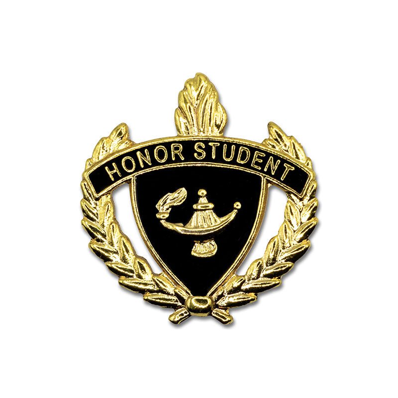 1 Inch Gold "Honor Student" with Lamp of Learning and Wreaths Enameled Lapel Pin-Brooches & Lapel Pins-Lapel Pin Corner