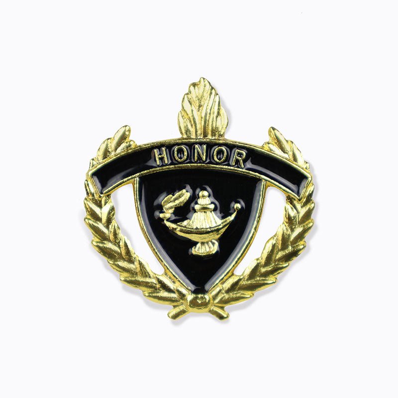 1 Inch Gold "Honor" with Lamp of Learning and Wreaths Enameled Lapel Pin-Brooches & Lapel Pins-Lapel Pin Corner