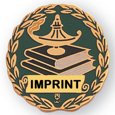 1 Inch Gold Lamp of Learning Lamp on Books and Wreath Enameled Lapel Pin-Brooches & Lapel Pins-Lapel Pin Corner