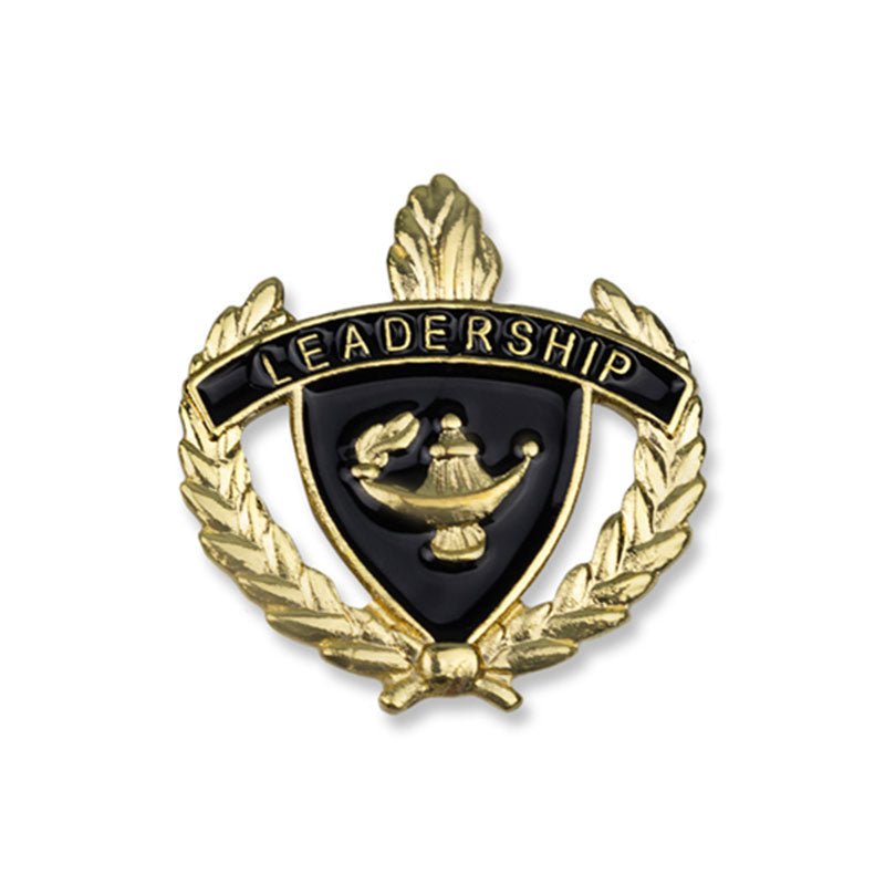 1 Inch Gold "Leadership" with Lamp of Learning and Wreaths Enameled Lapel Pin-Brooches & Lapel Pins-Lapel Pin Corner