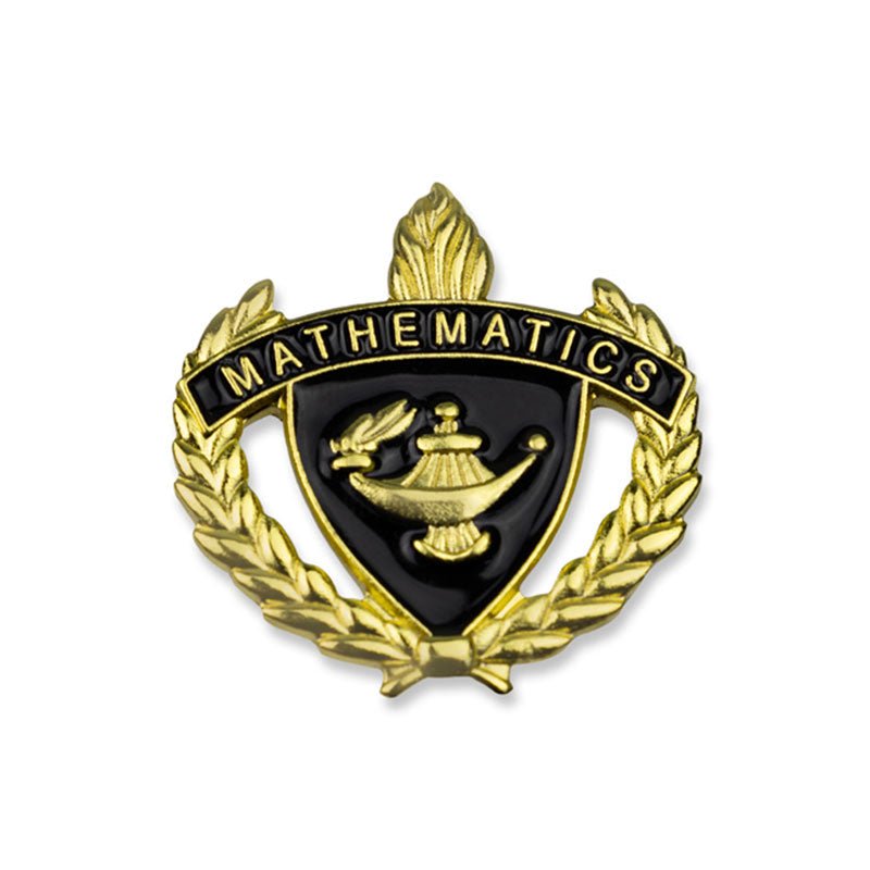 1 Inch Gold "Mathematics" with Lamp of Learning and Wreaths Enameled Lapel Pin-Brooches & Lapel Pins-Lapel Pin Corner
