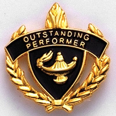 1 Inch Gold "Outstanding Performer" with Lamp of Learning and Wreaths Enameled Lapel Pin-Brooches & Lapel Pins-Lapel Pin Corner