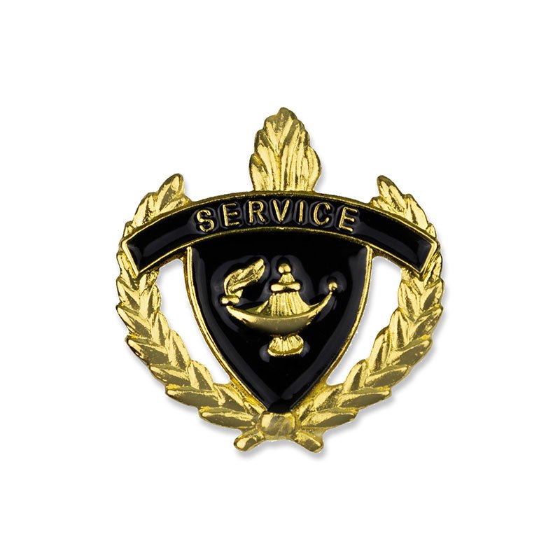 1 Inch Gold "Service" with Lamp of Learning and Wreaths Enameled Lapel Pin-Brooches & Lapel Pins-Lapel Pin Corner
