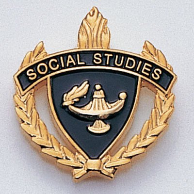 1 Inch Gold "Social Studies" with Lamp of Learning and Wreaths Enameled Lapel Pin-Brooches & Lapel Pins-Lapel Pin Corner