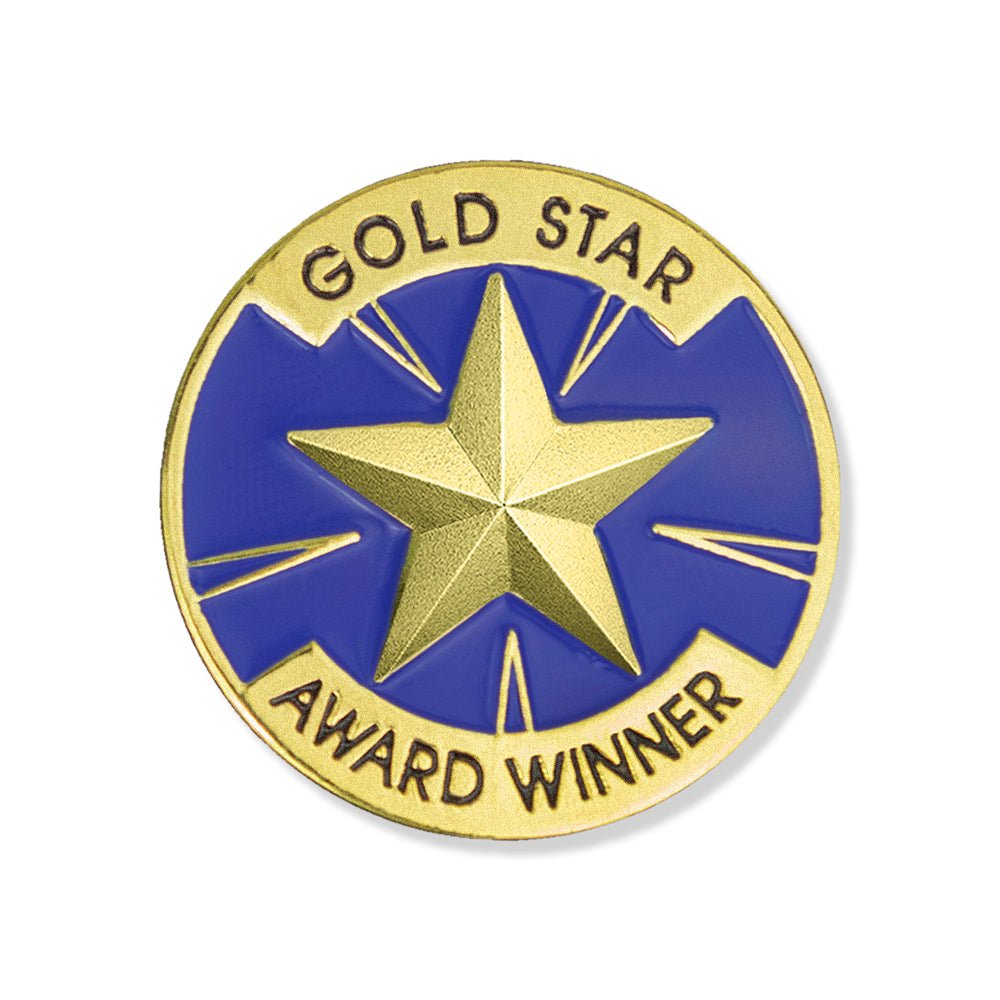 1 Inch "Gold Star Award Winner" with Star Enameled Lapel Pin-Brooches & Lapel Pins-Lapel Pin Corner
